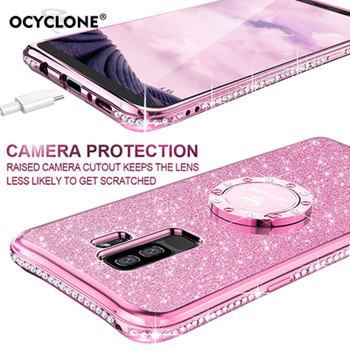 For Samsung Galaxy S9 Plus Case Silicone Anti-knock Diamond Ring Cover For Samsung S9+ Case Bling Glitter Solf Cute Girl Case