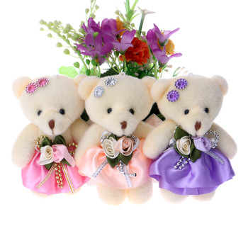 50pcs/lot Baby Girl Plush Toys Flower Bouquets Beaded Teddy Bear Mini Soft Design Wedding Home Decoration Bear Toys