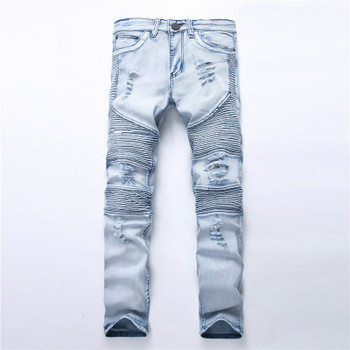 Dropshipping Men Washed Hole Ripped Biker Jeans New Jeans Men Fashion Casual Slim Fit Hip Hop High Street Holes Denim Pants