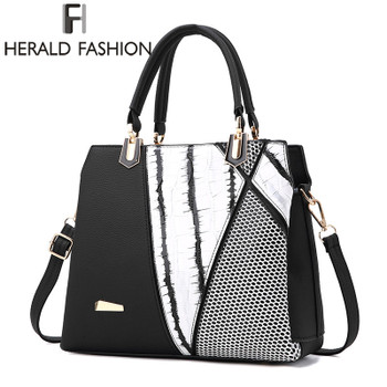 Herald Fasion Women Brand New Design Handbag Black And White Stripe Tote Bag Female Shoulder Bags High Quality PU Leather Purse