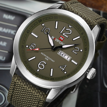 Luxury Brand NAVIFORCE Outdoor Sports Men Watch Army Green Military Mens Quartz Wristwatch Week Display Fashion Business Clock