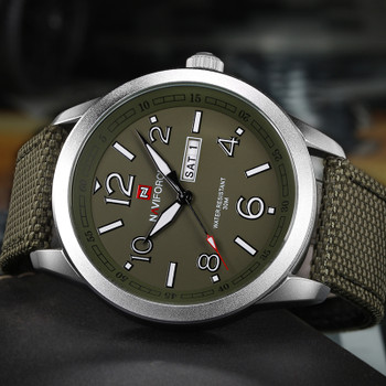 Luxury Brand NAVIFORCE Outdoor Sports Men Watch Army Green Military Mens Quartz Wristwatch Week Display Fashion Business Clock