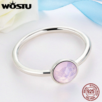WOSTU 2018 Trendy 925 Sterling Silver October Droplet Birthstone Ring For Women With Pink Crystal Luxury Ring Jewelry SDP7611