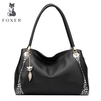 FOXER Women's Genuine Leather bag fashion color portable Cowhide shoulder bag Women handbag Female bags