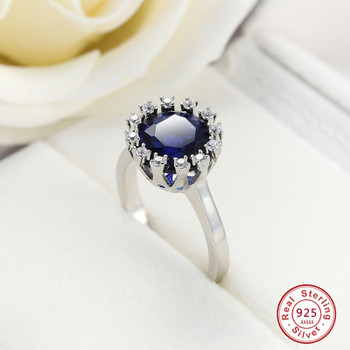 Luxury Real Solid 925 Sterling Silver Ring 1Ct blue CZ Wedding Jewelry Rings Engagement For Women wedding jewelry 