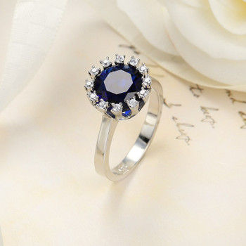 Luxury Real Solid 925 Sterling Silver Ring 1Ct blue CZ Wedding Jewelry Rings Engagement For Women wedding jewelry 