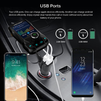 Onever 1.8Inch Large TFT Color Screen FM Transmitter Wireless Bluetooth Handsfree Car Kit MP3 Audio with 5V 2.1A Dual USB Charge
