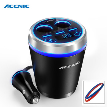 12-24V Car Bluetooth FM Transmitter 3 USB Car Charger Adaptor With Voltage Current Display Car Cup Holder 2 Cigarette Lighter