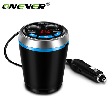 Onever Car Bluetooth FM Transmitter Music MP3 Player Hands Free Car Kit Cup Holder Cigarette Lighter 2 USB Car Charger Adapter