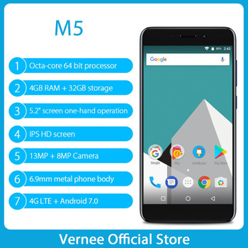 Vernee M5 MT6750 Octa-core Android 7.0 Cellphone 4G RAM 64G ROM 5.2 Inch 13MP 3300mAh 4G Dual SIM Fingerprint Sensor Smartphone