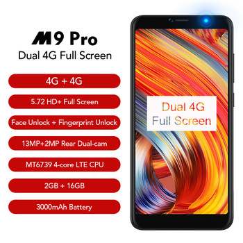 LEAGOO M9 PRO Smartphone 5.72" 18:9 Full Screen Android 8.1 MT6739V Quad Core 2GB+16GB 3000 mAh Face Unlock Fingerprint 4G Phone