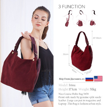 Nico Louise Women Real Split Suede Leather Hobo Bag New Design Female Leisure Large Shoulder Bags Shopping Casual Handbag Sac