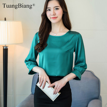 2019 Spring Women O-Neck Bottoming Shirt Solid Color Three Quarter Sleeve Loose Female Blouse Soft Elegant New Top Camisas Mujer