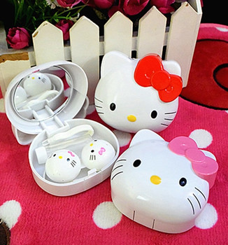 Xingkings New Cute Hello Kitty Design Contact Lens Case Soak Storage Cosmetic Box with Mirror KX-0855