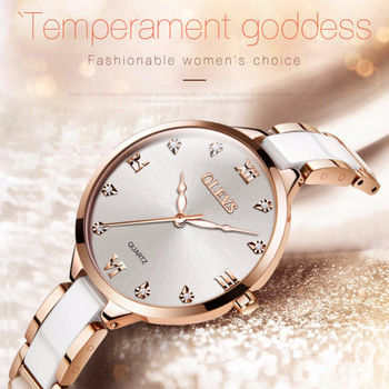 OLEVS Famous Luxury Brand Fashion Women's Watches for Women Original High Quality Rhinestone Steel Ceramic Bracelet Ladies Watch