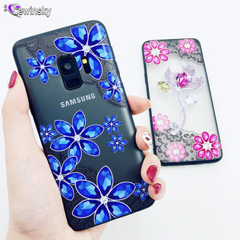 3D Diamond Phone Case For Samsung Galaxy A6 2018 A8 S8 S9 Plus S7 Edge J3 J5 J7 2017 Note 9 Sexy Lace Flower Clear PC Back Cover