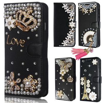  Diamonds Fan Tassel Butterfly PU Leather Wallet Pouch Flip Case Cover Black Cases For Samsung galaxy S3 4 5 6 7 Edge 8 PLUS