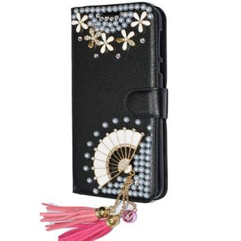  Diamonds Fan Tassel Butterfly PU Leather Wallet Pouch Flip Case Cover Black Cases For Samsung galaxy S3 4 5 6 7 Edge 8 PLUS