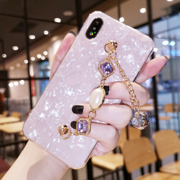 Fancy Pearl crystal stone tassel Diamond chain bracelet shell phone case cover For Samsung galaxy a5 j3 j5 j7 2017 2018 pro 
