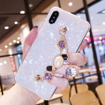 Fancy Pearl crystal stone tassel Diamond chain bracelet shell phone case cover For Samsung galaxy a5 j3 j5 j7 2017 2018 pro 