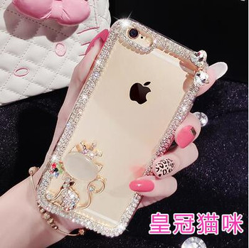 Luxury Rhinestone Diamond Case for Samsung Galaxy S8 S8 Plus S7 S7 Edge Cute Kitty Cat Bling Clear PC Hard Back  