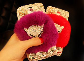 BotexBling DIY Fox Diamond fluffy plush Rabbit Fur Cover for samsung galaxy S6 edge plus s7 s5 s4 N5 N4 N8 s8 Flip Wallet Case 