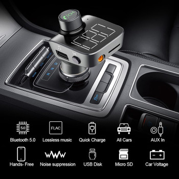 ANLUD Bluetooth 5.0 FM Transmitter Wireless Bluetooth Car Kit Car MP3 Player Unique Display Screen Aux Modulator Handfree 