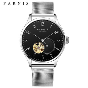New Arrival 2017 Hot  Parnis Mens Automatic Watches Skeleton Mechanical Watchs Miyota82s5 Movement Leather Steel Strap Available