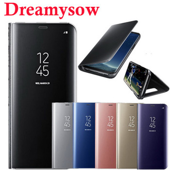 Smart Leather Flip Stand Mirror Case For Samsung Galaxy A8 A6 J4 2018 S8 S9 Plus S7 S6 Edge j5 j7 2017 EU Version Case 360 Cover