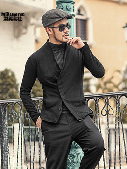 Men washed European style short black suit jacket new design metrosexual man slim burr suit blazer fashion winter outwear F111