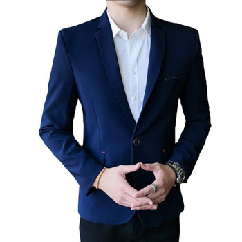 BROWON Autumn Korean Style Men Blazer Single Button Suit Jacket Non-ironing Solid Color Formal Blazers for Men