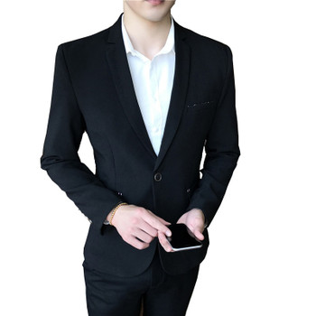BROWON Autumn Korean Style Men Blazer Single Button Suit Jacket Non-ironing Solid Color Formal Blazers for Men