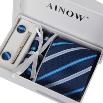 AINOW New Solid Men Tie Set In Gift Box Long Size 145cm*8cm Necktie Pink Paisley Silk Jacquard Woven Neck Tie Suit Wedding Party