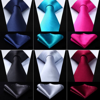 Hisdern Necktie Handkerchief Set Classic Solid Gift For Men Woven Wedding Party Silk Men Tie Pocket Square Navy Blue Pink S0