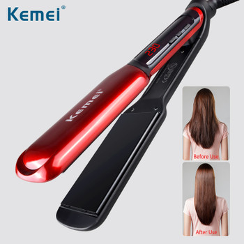 Kemei LCD Display Flat Iron Digital Temperature Control Straightening Irons Ceramic Hair Straightener 120-230 Degree Ajustable