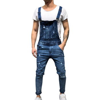 WENYUJH 2019 Fashion Men's Ripped Jeans Jumpsuits Street Distressed Hole Denim Bib Overalls For Man Suspender Pants Size M-XXL