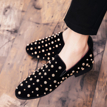 Men Casual Shoes Fashion Slip-On Business Banquet Oxfords Sexy Rivet Flats Formal Dress Wedding Shoes Zapatilla Hombre