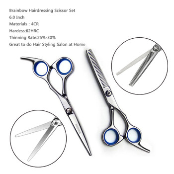 Brainbow 6 inch Cutting Thinning Styling Tool Hair Scissors Stainless Steel Salon Hairdressing Shears Regular Flat Teeth Blades