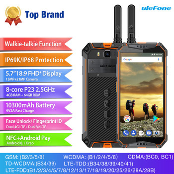 Ulefone Armor 3T IP68 Waterproof Mobile Phone Android 8.1 5.7" FHD+ helio P23 Octa Core 4GB 64GB 21MP  Walkie Talkie Smartphone