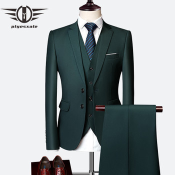 Plyesxale 3 Piece Wedding Suits For Men Slim Fit Men's Suits Formal Burgundy Green Purple Yellow Red White Man Suit 5XL 6XL Q63