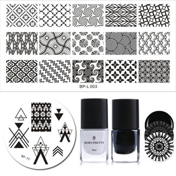 BORN PRETTY 4Pcs Stamping Polish Plate Set 6ml Black White Polish French Cloud Net Template for Nail Decoration