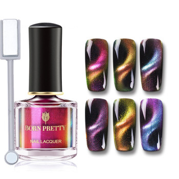 BORN PRETTY 2Pcs Cat Eye Nail Polish Set Holographic Chameleon 3D Magnetic Nail Polish Magnetic Stick Black Base Needed