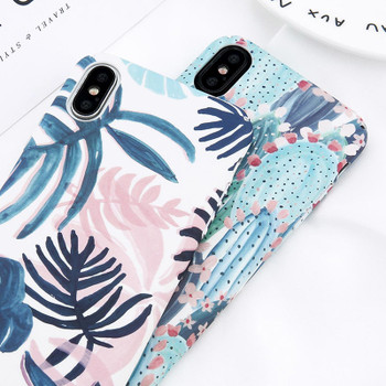  USLION Candy Color Leaf Case For iPhone XR XS MAX X Green Cactus Flower Phone Cases For iPhone 8 7 6 6S Plus Hard PC Full Cover