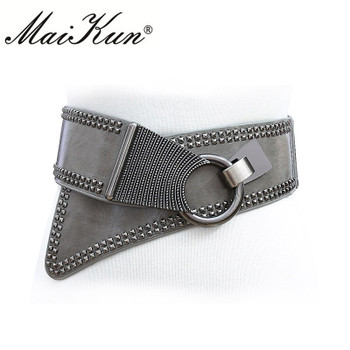 2017 Fashion Punk Rocker Wide Belts for Women Elastic Wide European Style Women Belts Metal Round Buckle