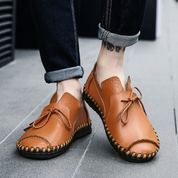 Merkmak British Style Casual Men Loafers Shoes Spring Autumn Genuine Leather Slip On Men's Flats Footwear Plus Size 38-49 Shoes