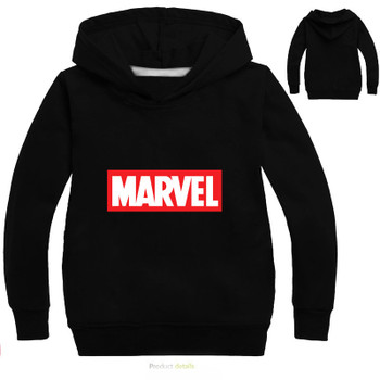 baby kids clothing Casual children's t-shirt Marvel Comics Cartoon Sweatshirts Printed hooded T-shirt casual Black Hoodie  