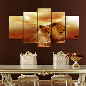 HD Printed Modular Abstract Pictures Frame Canvas 5 Panel Animal Lions Sunset Landscape Home Decor Wall Art Oil Painting PENGDA