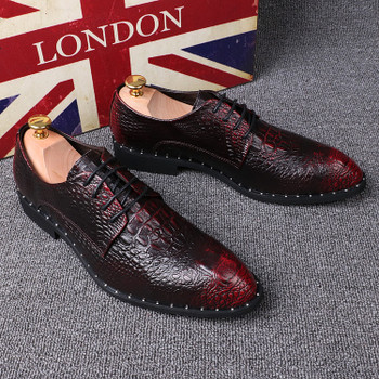  Crocodile pattern Men's Shoes Pointed Toe Formal Shoes 6cm Hidden Heels Genuine Leather Dress Shoes Men Oxfords Size 37-44 