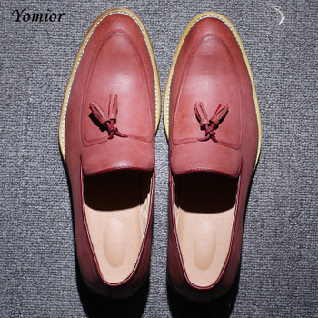  Yomior Brand Mens Pointed Toe Dress Wedding Shoes Famous Tassel Footwear Male Formal Flats Fashion Oxfords Shoes Brogue Shoes