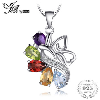 JewelryPalace Butterfly 2.4ct Amethysts Garnets Peridots Citrines Blue Topazs 925 Sterling silver Pendant Necklace 45cm Chain 
